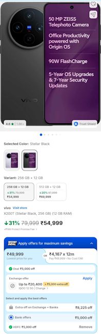 Flipkart SASA sale 2026 Vivo X200T deal