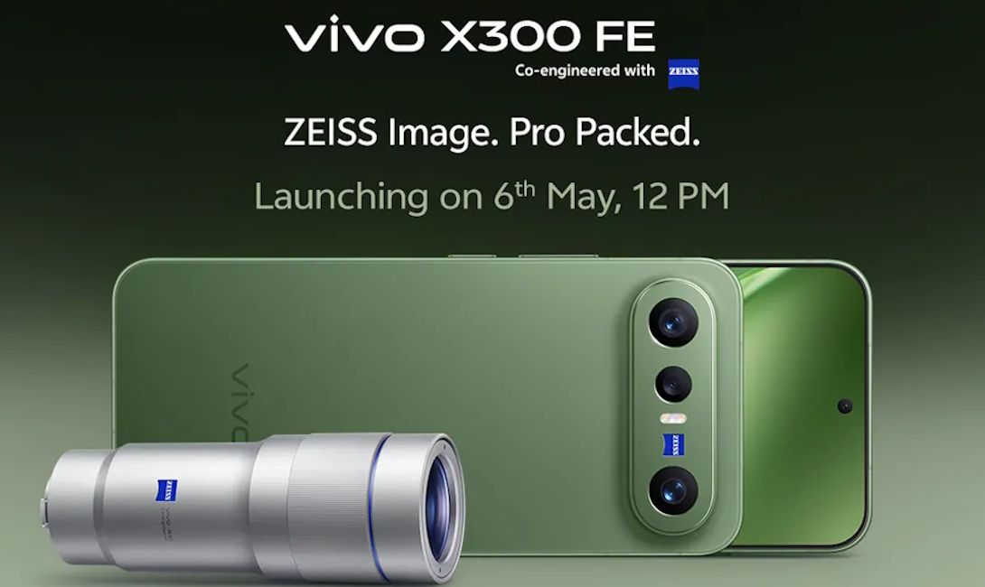 Vivo X300 FE green back design with teleconverter kit showcased