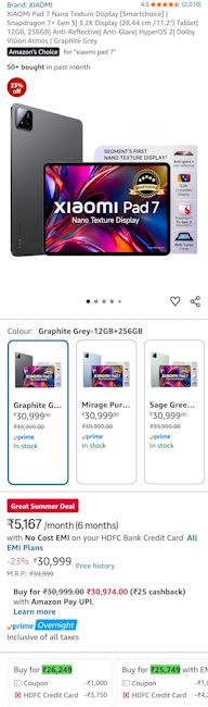 Xiaomi Pad 7 Amazon Great Summer sale 2026 deal