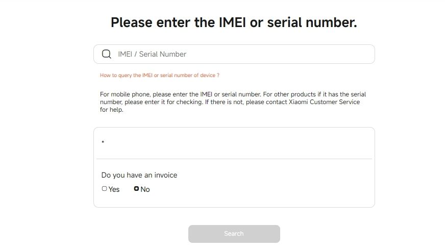image of xiaomi's official after sales page to check warranty status image of xiaomi's official after sales page to check warranty status