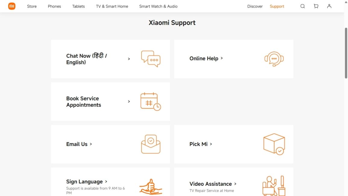 image of xiaomi's support page image of xiaomi's support page