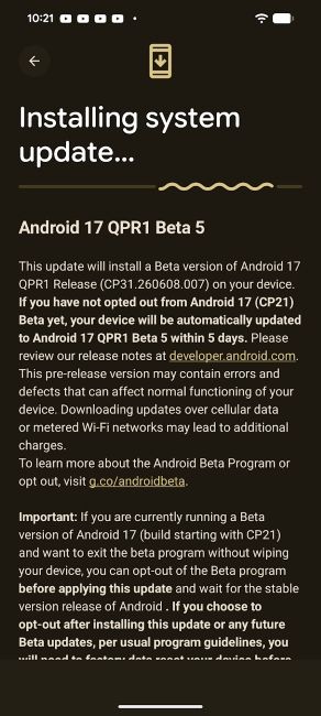 Android 17 QPR1 Beta 5 main update page Android 17 QPR1 Beta 5 main update page