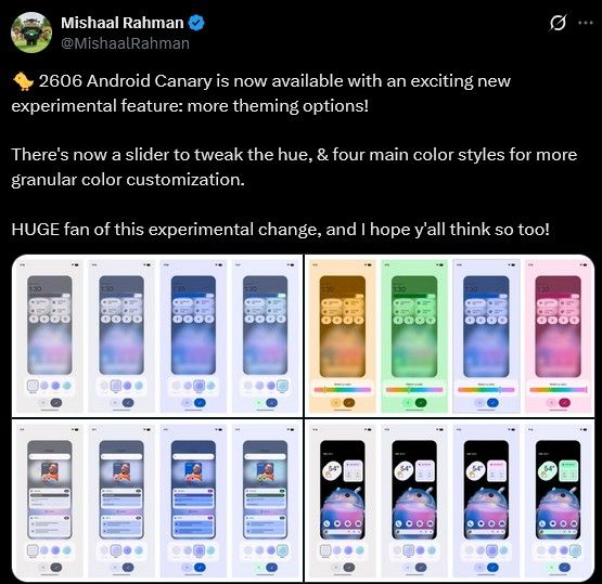 Android Canary new theme colour selection information Mishaal Rahman on X