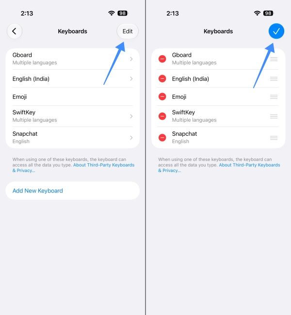 Switch default keyboard app on iPhone