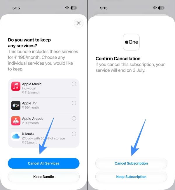 Cancelling All Services and tap on Cancel Subscription Cancelling All Services and tap on Cancel Subscription