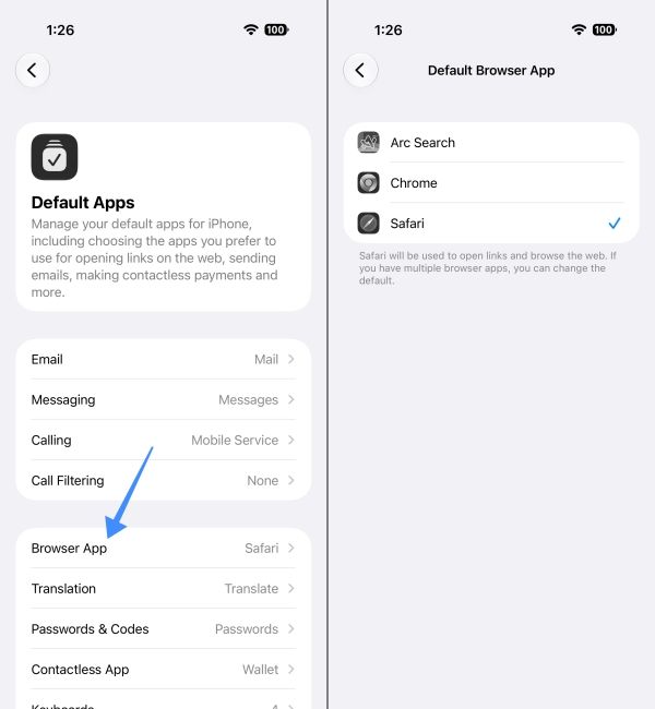 Change Default Browser app in iOS 
