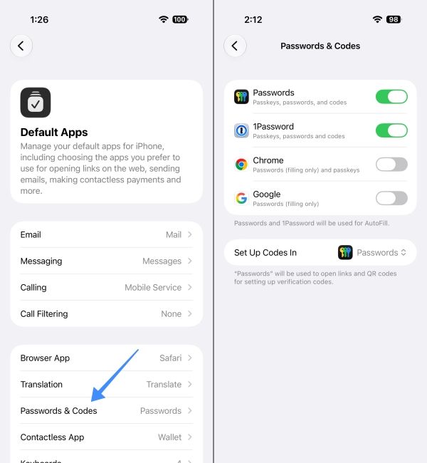 Change Default Password Manager app on iPhone