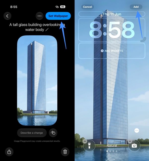 Choose Set Wallpaper and select the Add option 