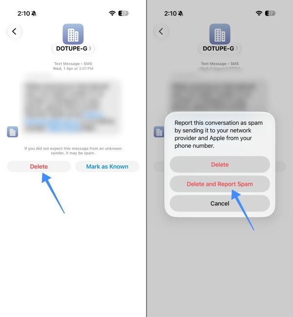Delete and report spam messages on iPhone 