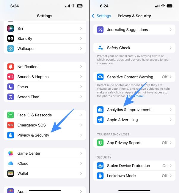 Go to Analytics & Improvements menu in iPhone Settings 