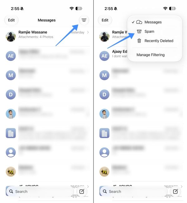 Go to Spam filter in iPhone settings 
