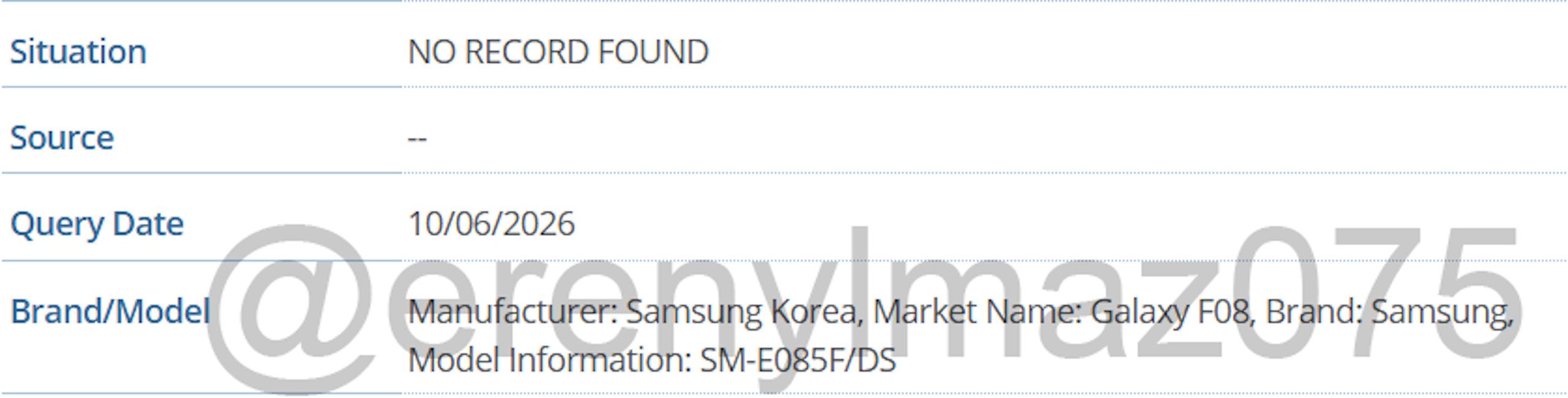 Samsung Galaxy F08 4G GSMA listing Samsung Galaxy F08 4G GSMA listing