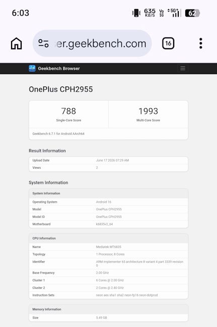 OnePlus N6 Geekbench listing