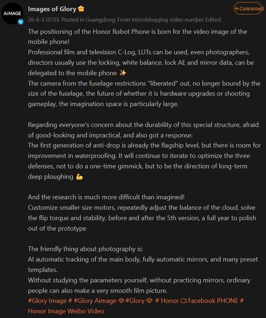 Honor Robot Gimbal phone details on Weibo and challenges Honor Robot Gimbal phone details on Weibo and challenges