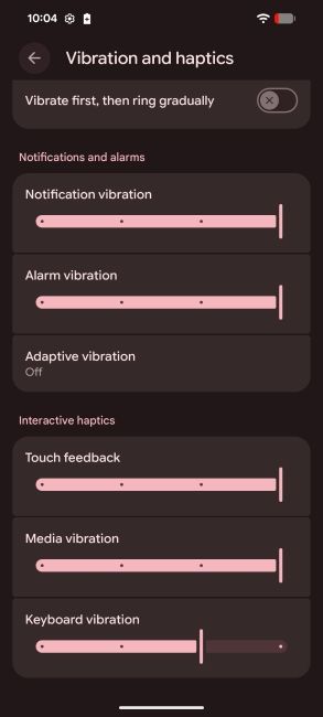 Keyboard Vibration intensity
