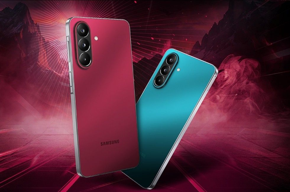 Samsung Galaxy M47 in red and blue from the back