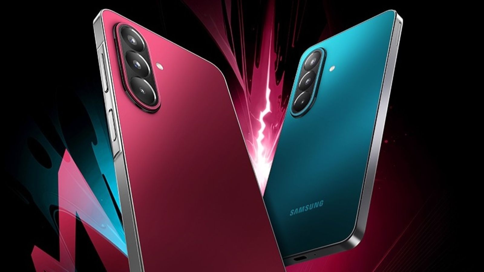 Samsung Galaxy M47 in red and blue from the back