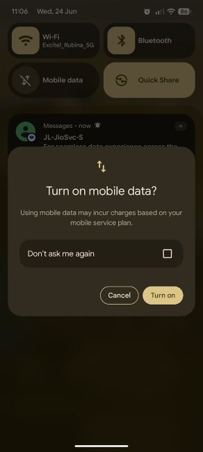 Turn on mobile data confirmation on Android Turn on mobile data confirmation on Android