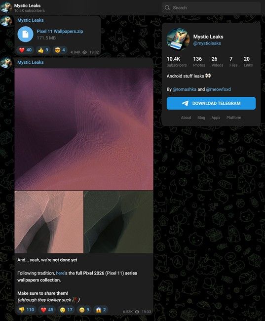 Mystic Leaks Telegram channel Pixel 11 wallpapers preview