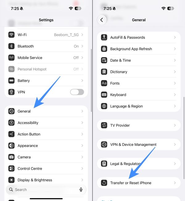 Navigate to Transfer or Reset iPhone in iOS Settings Navigate to Transfer or Reset iPhone in iOS Settings
