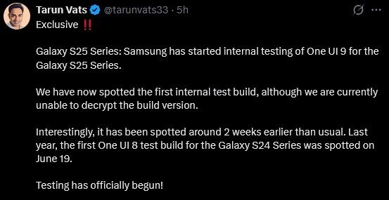 One UI 9.0 internal testing on Galaxy S25 series information