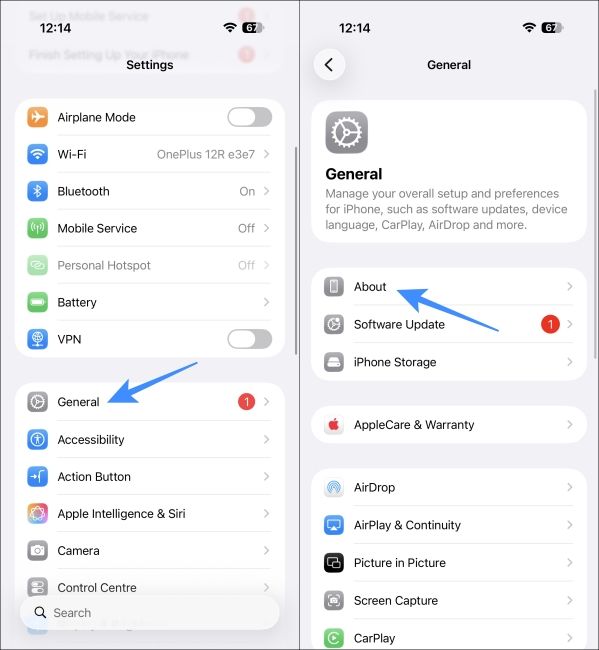 Open General page in the iPhone Settings Open General page in the iPhone Settings