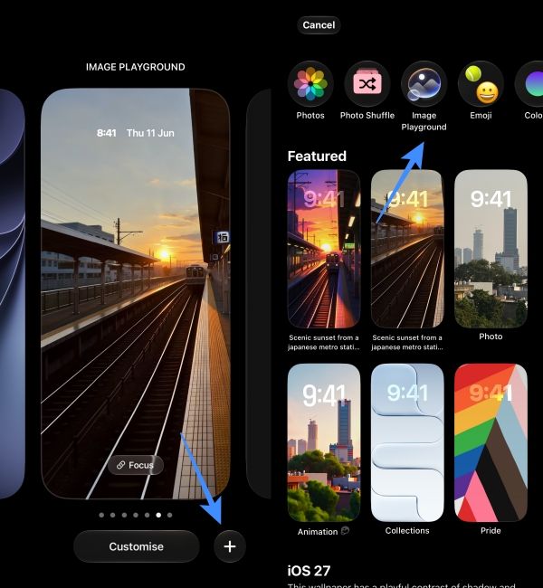 Open Wallpaper Picker on Lockscreen and select Image Playground