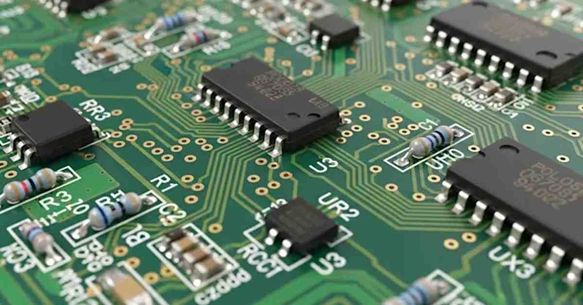 PCB with micro chipsets transistors and resistors