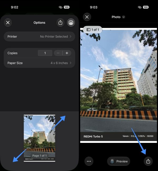 Pinch the preview image to convert it to a PDF