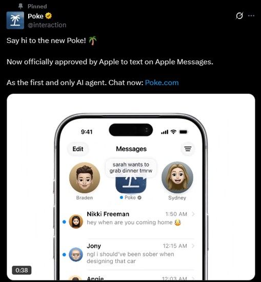 Poke AI agent launch announcement on X 