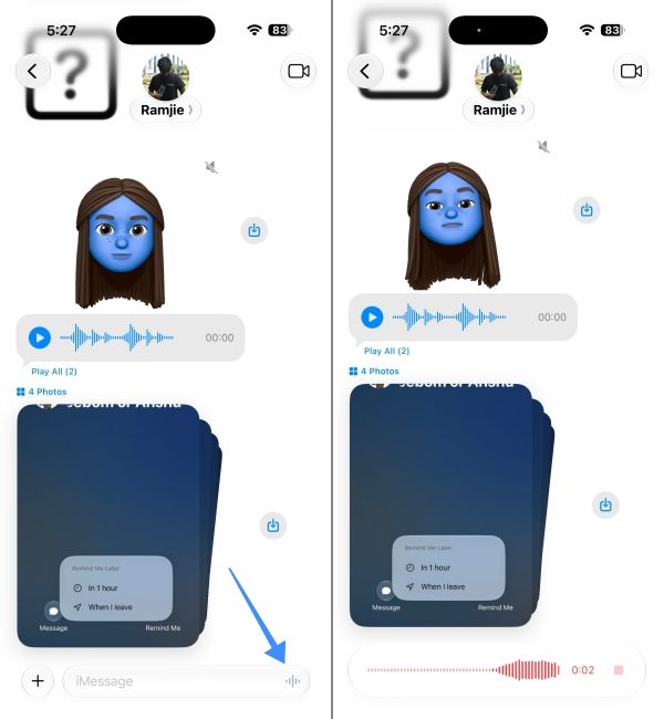 Record audio message in iMessage app