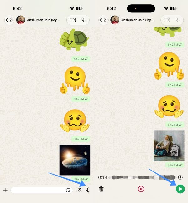 Record voice message on WhatsApp on iPhone