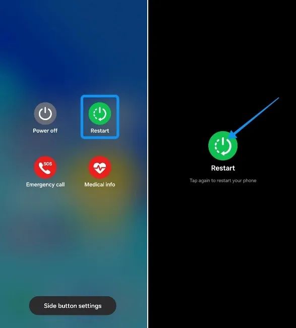 screenshot from samsung phone showing how to restart a phone