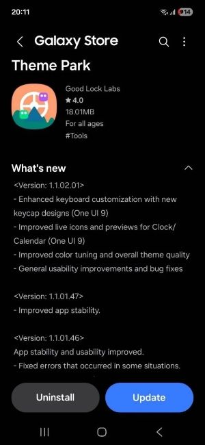 Samsung Theme Park Good Lock module new update