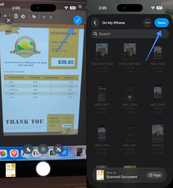 Save the scanned image as a PDF document 