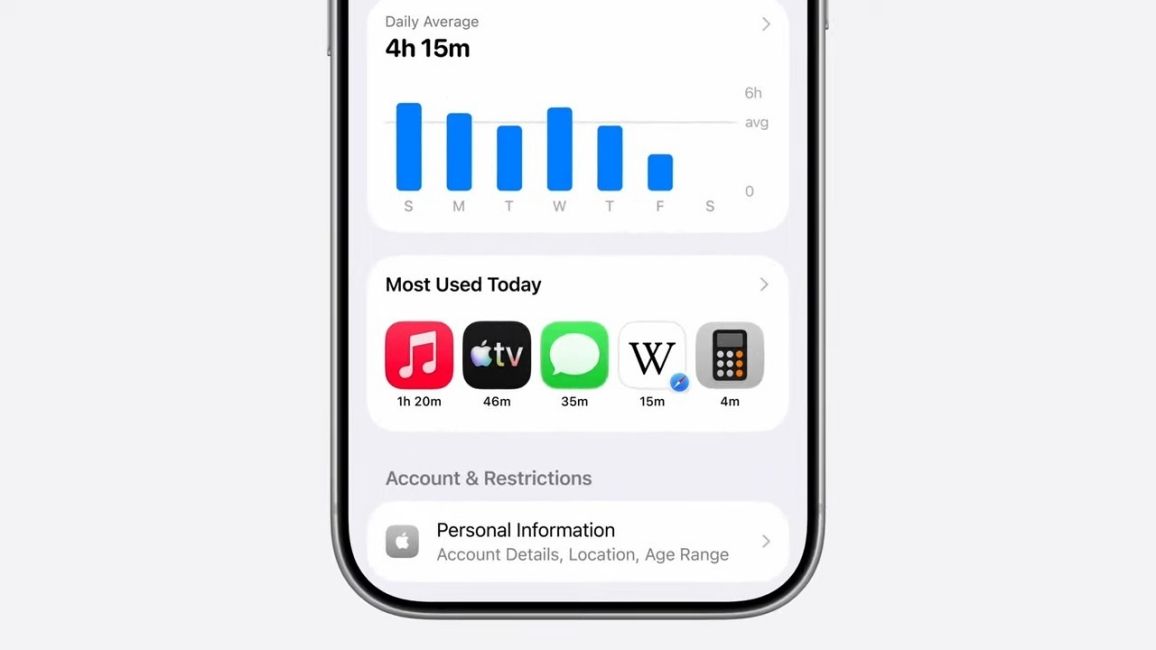 Screen Time nw layout shown in iOS 27 