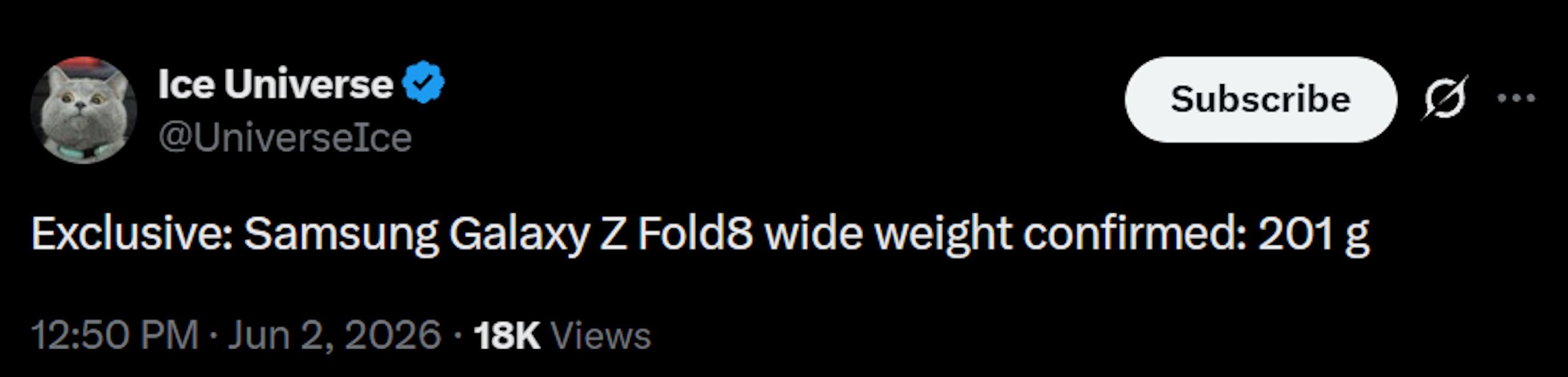 Samsung Galaxy Z Fold 8 Wide weight leaked Samsung Galaxy Z Fold 8 Wide weight leaked