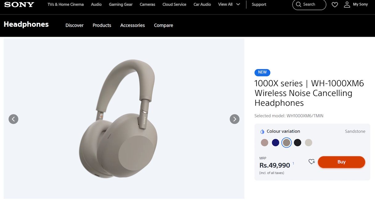 Sony WH-1000XM6 price in India via Sony India website