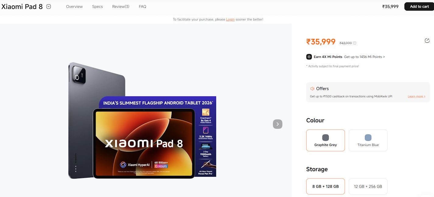 Xiaomi Pad 8 price hiked in India