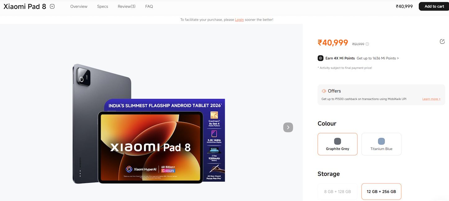 Xiaomi Pad 8 price hiked in India