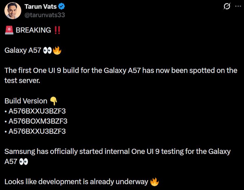 One UI 9 spotted for Galaxy A57