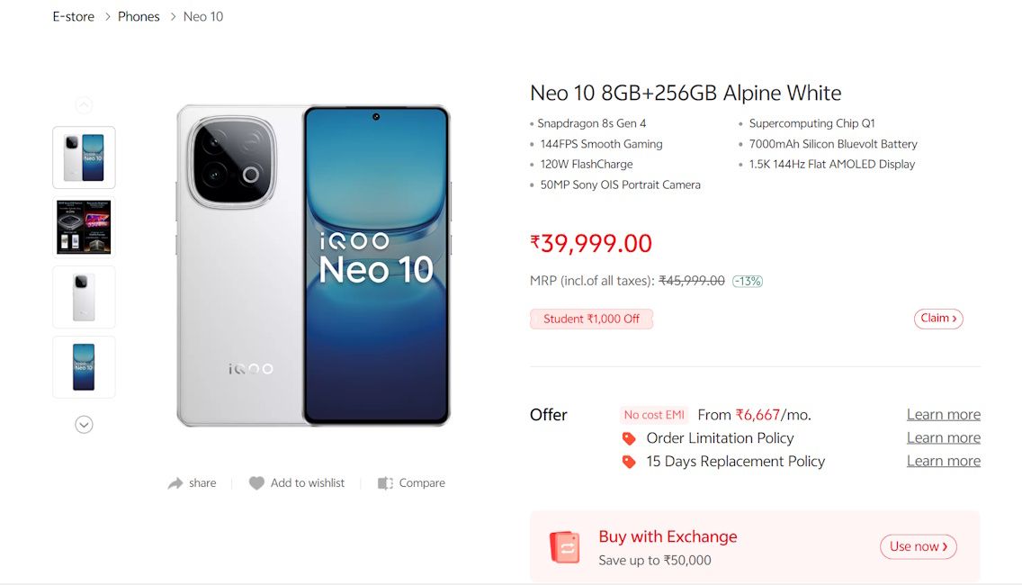 iQOO Neo 10 price hike