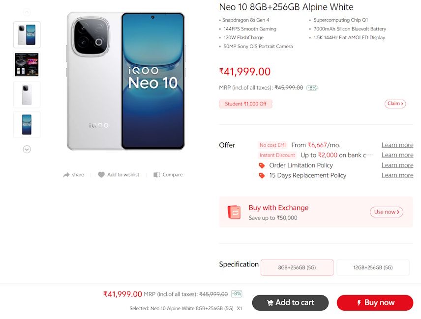 iQOO Neo 10 price hike