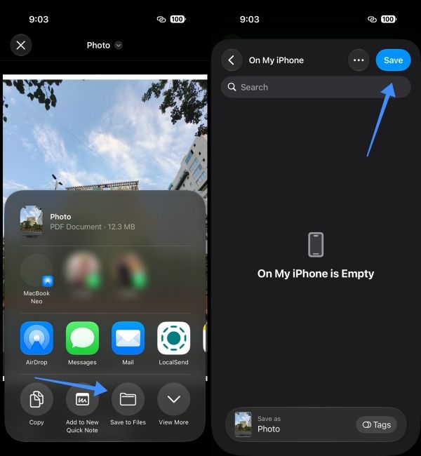 Select Save to Files and Pick a Folder to Save the image