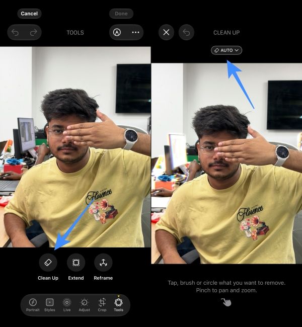Select the Clean Up option and tap on the Drop Down menu above Select the Clean Up option and tap on the Drop Down menu above