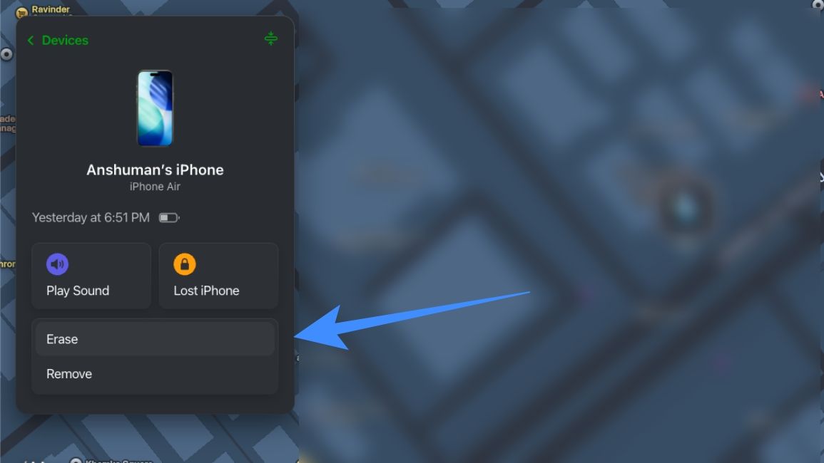 Select the Erase iPhone option in the iCloud website in settings 
