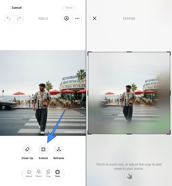 Select the Extend option and adjust the image accordingly 