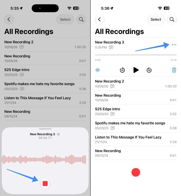 Start a new recording and tap the three dots in the top right 