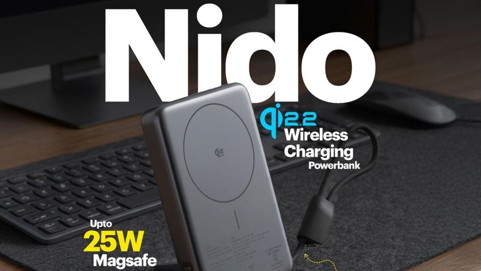 Stuffcool Nido power bank standing on a desk Stuffcool Nido power bank standing on a desk