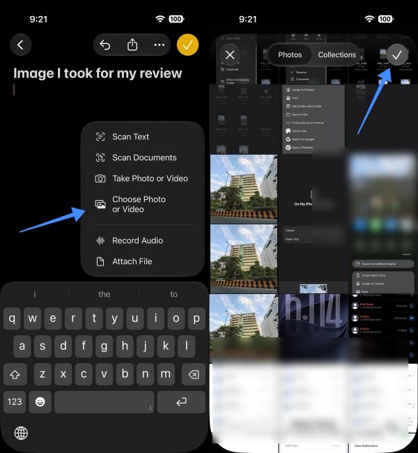 Tap on Choose Photo or Video and tap the checkmark on the top